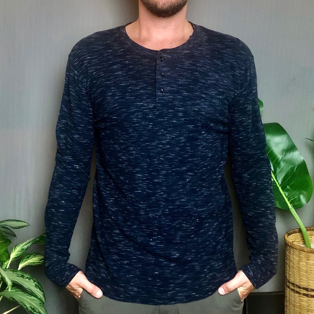 Marc Anthony LS WAFFLE HENLEY: Navy: XL